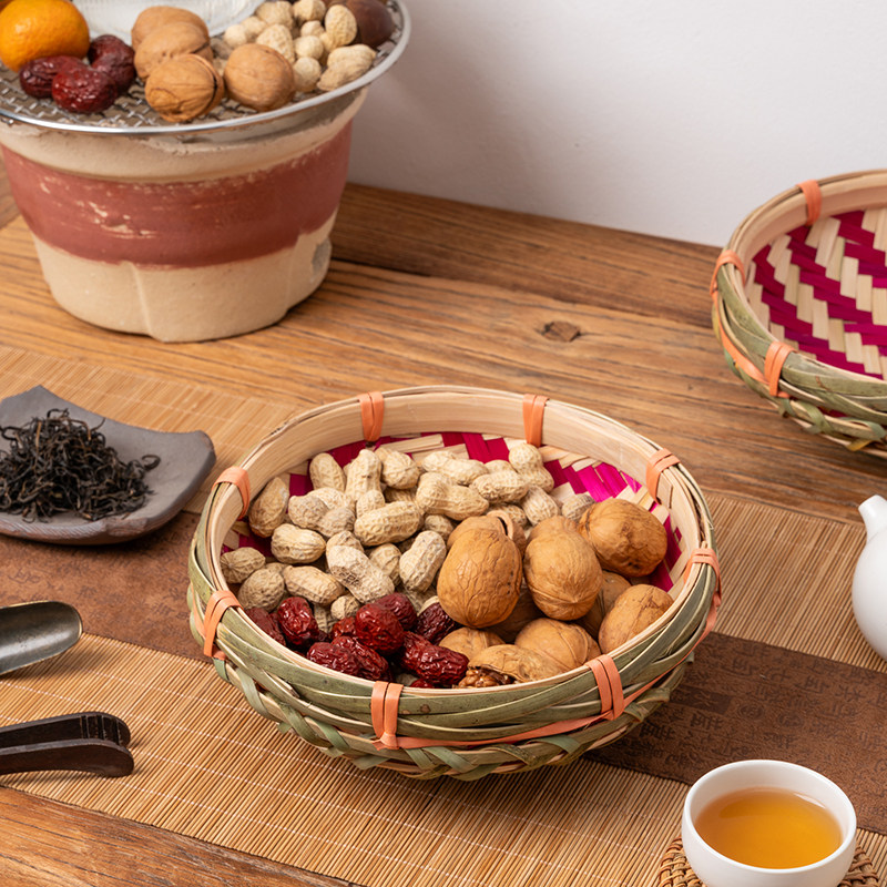 潮汕竹艺家用圆簸箕竹编竹筐农家幼儿园舞蹈道具竹编制品竹水果盘