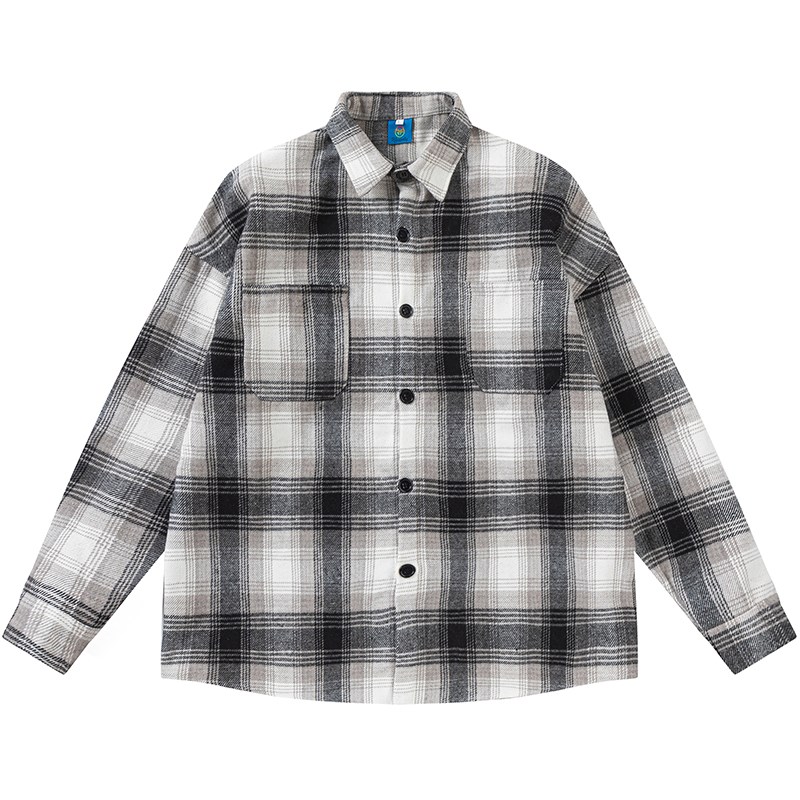 From Mars错过的时间 国潮复古格子长袖衬衫外套宽松休闲百搭衬衣