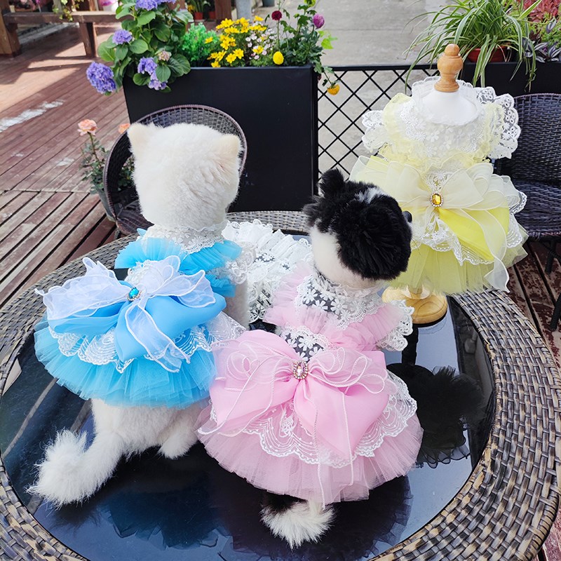 私宠手作三色小泰迪狗狗夏季薄款纱裙比熊博美猫咪夏天透气公主裙