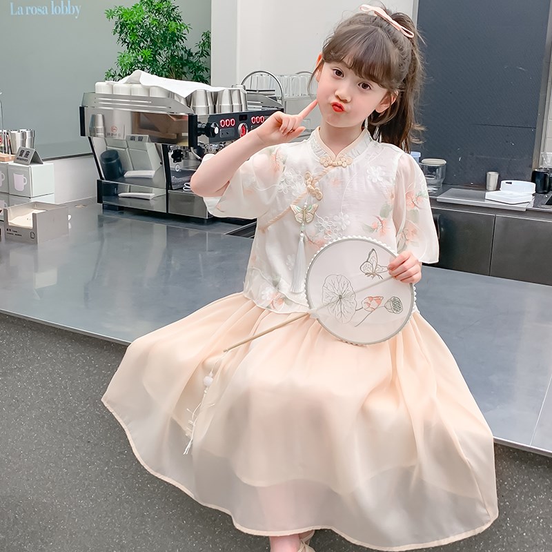 女童汉服连衣裙2025新款中大童洋气新中式夏装裙子女孩国风套装裙