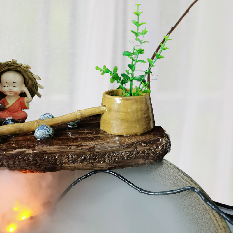 55公分陶瓷流水摆件鱼缸流水器循环过滤养鱼加湿雾化造景摆件大型