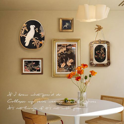 中古风软装主卧室床头背景墙装饰画高级感法式中国风挂画组合壁画