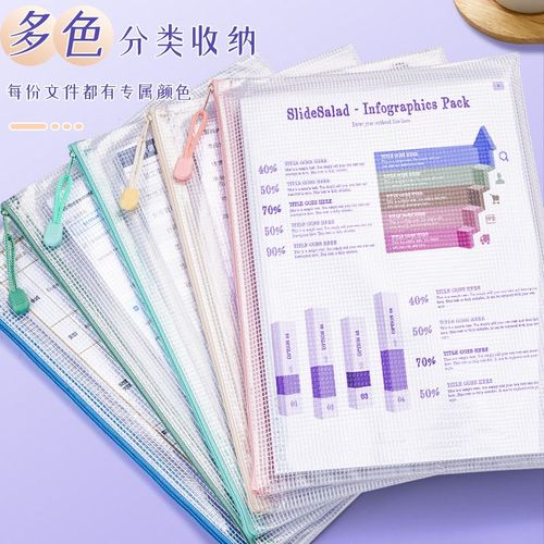 a4文件袋透明文件收纳袋网格拉链档案防水塑料科目分类中小学生学