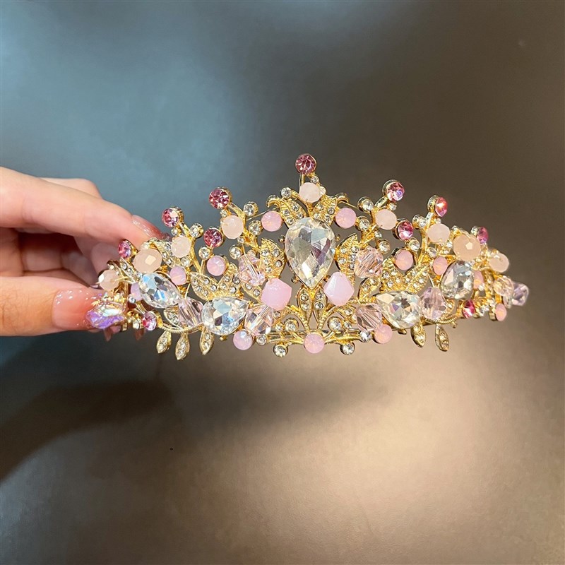 皇冠头饰儿童小公主女童王冠水晶花大发箍小朋友婚礼演出高级发饰