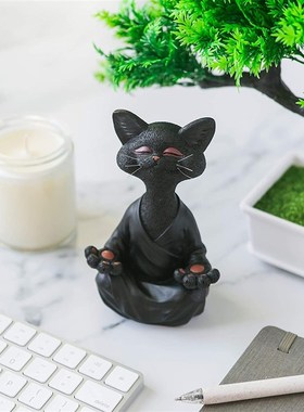 新中式禅意猫咪小摆件茶台花园阳台户外多肉花盆工艺礼品摆饰庭院