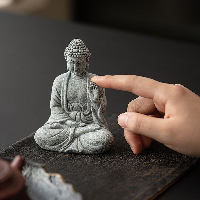 新款 中式青砂古典风格佛像摆件家居装饰鱼缸造景桌面石头小坐佛