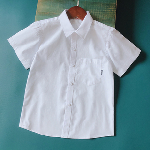 新款 纯棉2022夏季 中大儿童蓝色校服衬衣口袋表演服 白衬衫 男童短袖