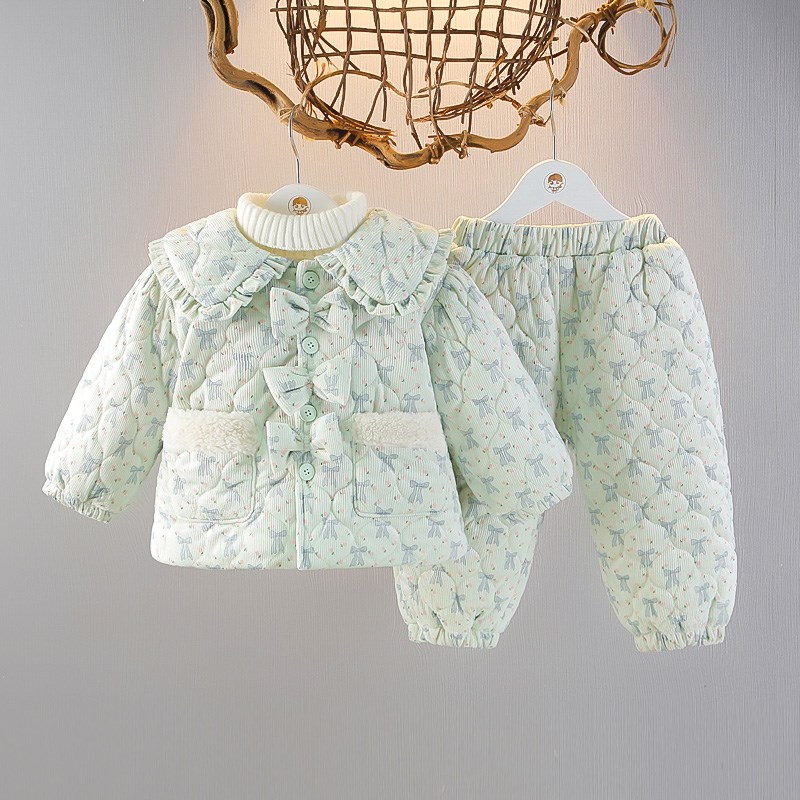 女童睡衣套装秋冬款婴儿洋气加厚加绒夹棉宝宝棉服儿童家居服冬季