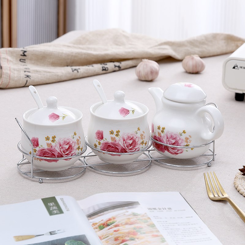 耐高温陶瓷调料盒盐罐辣椒罐酱油醋壶调料瓶调味盒油壶三件套装