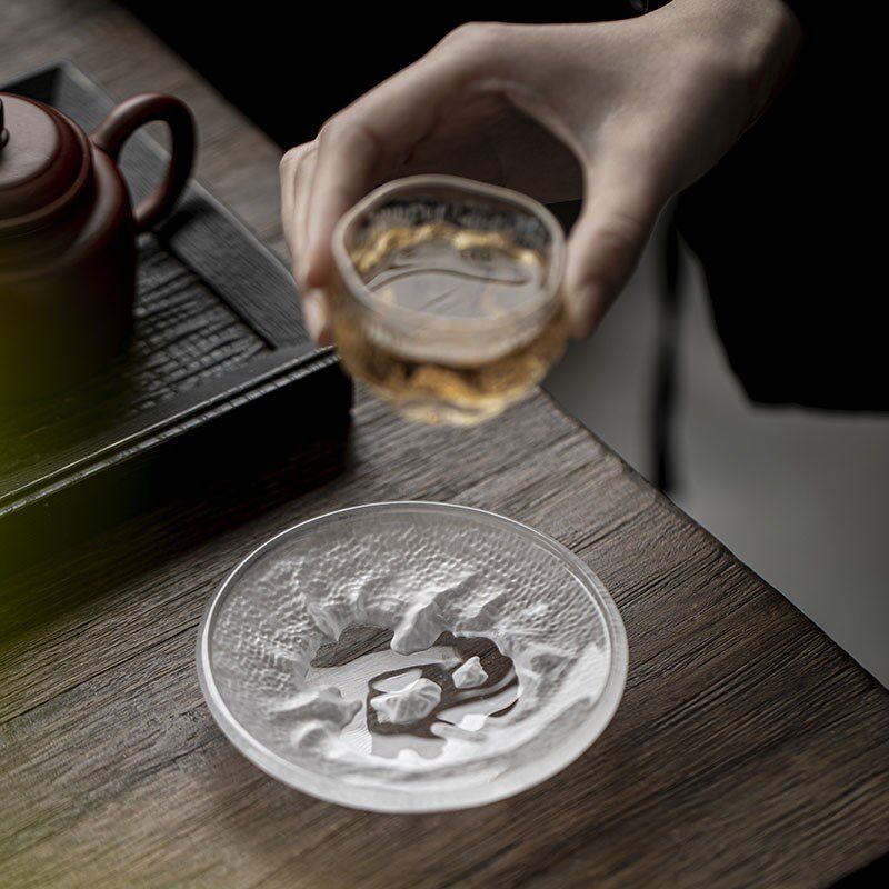 草木祠 琉璃茶杯垫杯托茶杯隔热垫玻璃冰冻烧小茶托盘茶点盘茶碟图片