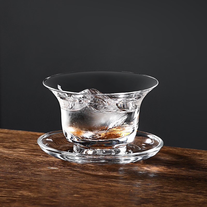 网红功夫茶鸡尾酒杯国风条纹玻璃杯带杯碟咖啡冷萃杯茶酒调酒杯子