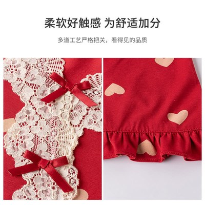 蓝豆娘夏季丝光棉睡裙短袖薄款宽松大码中裙子中年女士红色家居服