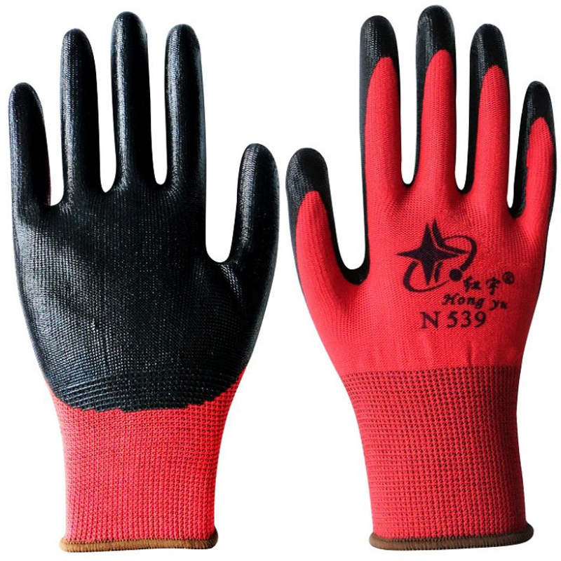 星宇红宇N539劳保工作防护手套防滑耐磨防油防割防水丁晴浸胶涂胶