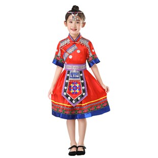 广西三月三壮族服装儿童演出服苗族土家族瑶族女童舞蹈服56个民族