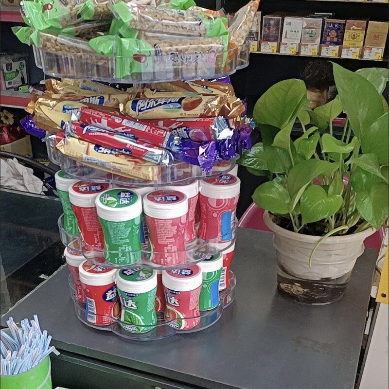 便利店口香糖旋转陈列架透明旋转指甲油架超市多层透明旋转展示架