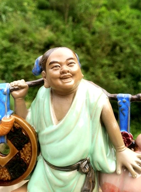 中式风装饰品 招财进宝摆件 乔迁新居礼物 招财童子 石湾岭南风格