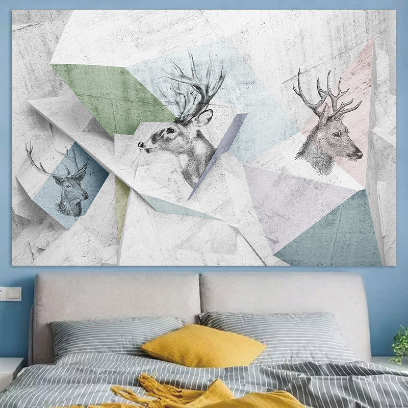 卧室床头装饰画自粘墙贴纸画酒店宾馆民宿麋鹿沙发背景墙壁纸贴画,家居饰品,现代装饰画,淘宝优惠券,粉丝福利购,淘宝优惠卷