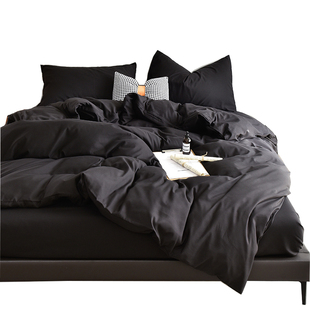 被套四件套男生时尚 简约铺盖套三件套学生寝室90床单黑色 个性黑