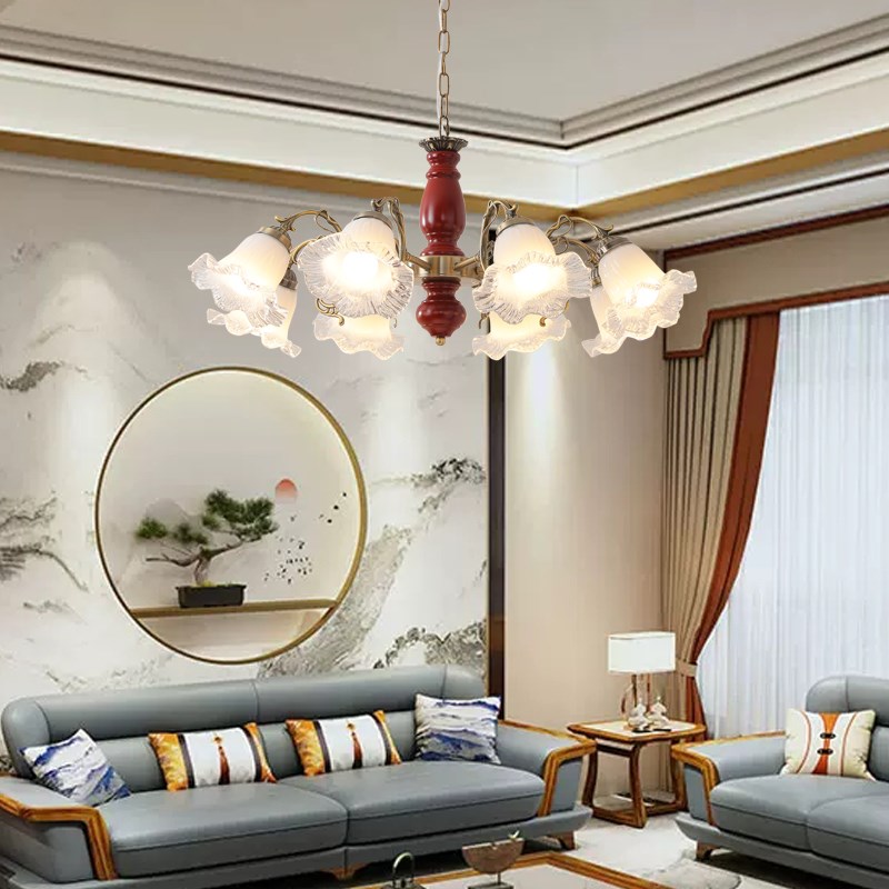 法式玻璃客厅卧室餐厅欧式中古实木吊灯美式乡村复古田园吸顶灯具