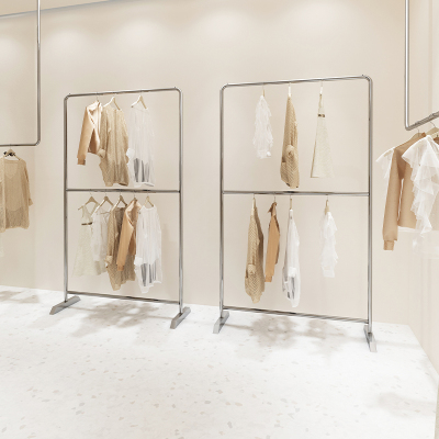 不锈钢服装店展示架银色中岛架女装店货架展示架双层落地架陈列架