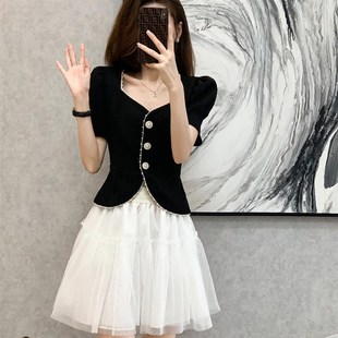 蕾丝半身裙套装 气质短款 女2022年夏季 法式 上衣两件套 新款 高端时尚