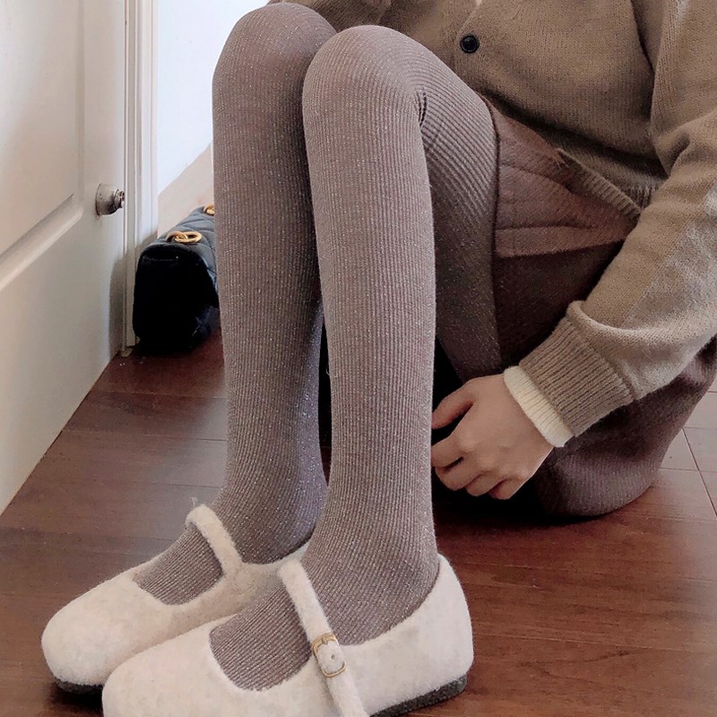 咖啡色连裤袜女春秋银丝条纹烟灰色打底裤亮丝浅灰丝袜黑色打底袜