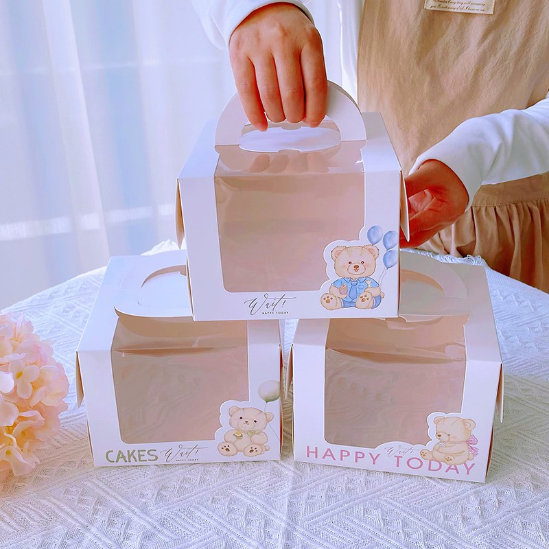 4寸蛋糕盒子四寸开窗手提烘焙盒网红甜品盒四/六寸加高加厚一体盒