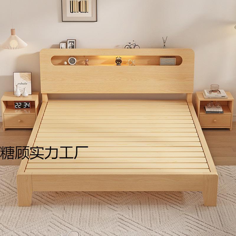 实木床1.5米双人床家用1.8米现代简约出租房经济型1.2m单人床架
