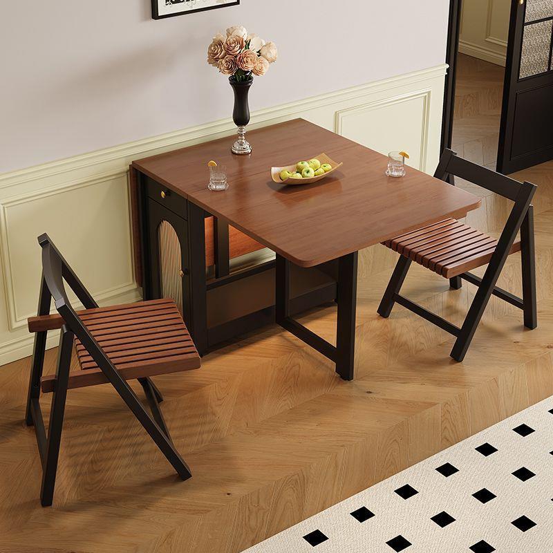 lw0中古风实木折叠餐桌小户型家用客厅法式复古可移动长方形隐形