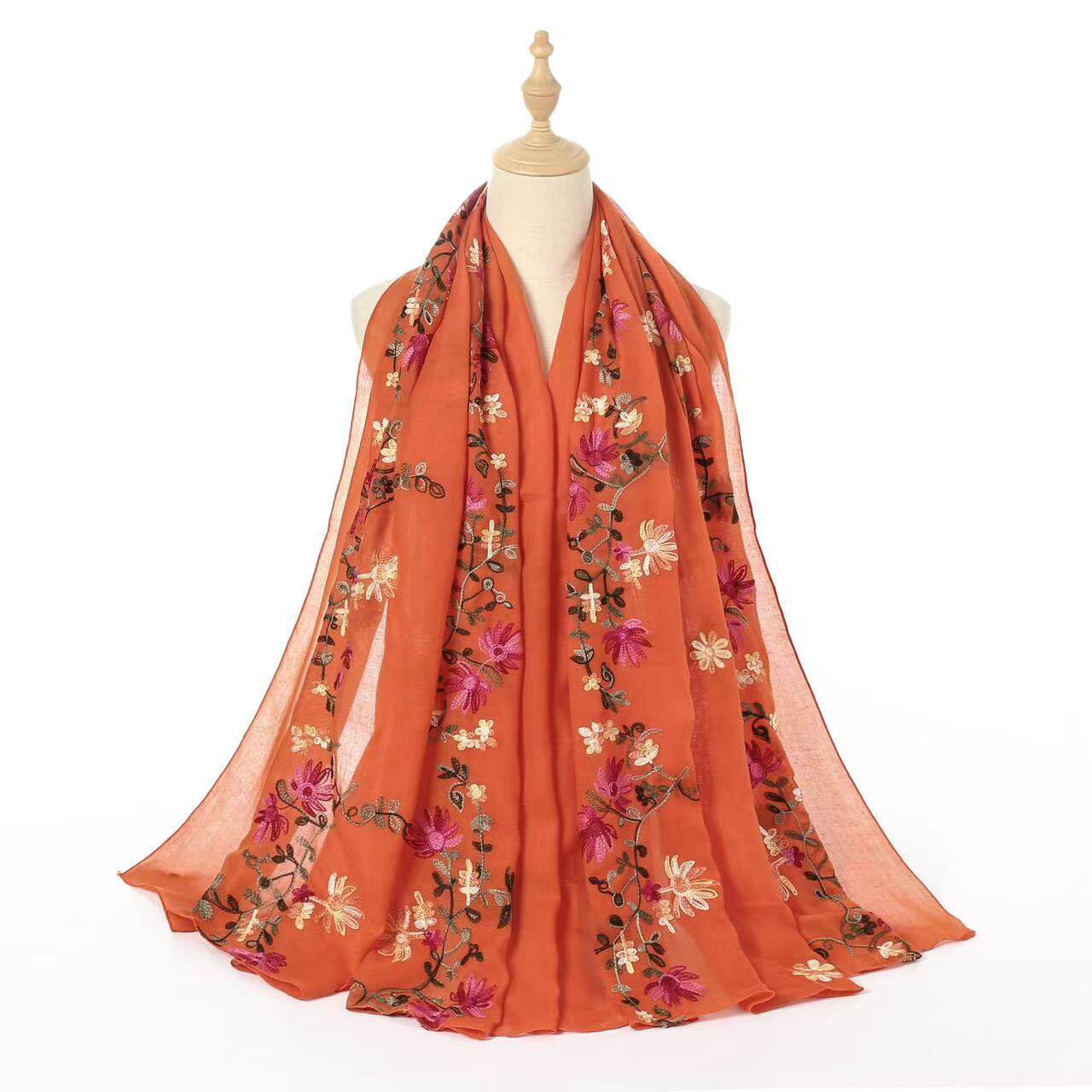 刺绣民族风棉麻围巾女秋冬季披肩两用春秋夏季丝巾长款国风刺绣