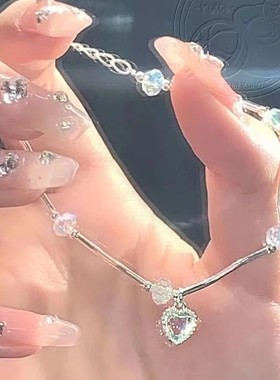 爱心月光石彩珠手链串珠ins夏天元气清新少女高级感手串闺蜜
