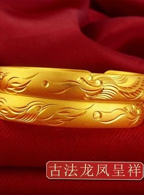 金色手镯女款龙凤呈祥时尚百搭龙凤金色开口手镯送妈妈礼