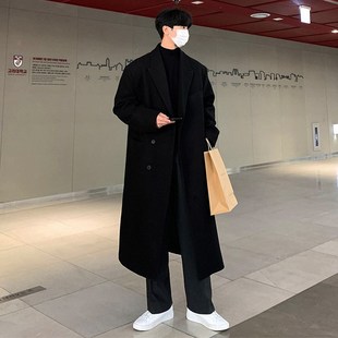 宽松潮 秋冬季 新款 毛呢大k衣男中长款 过膝高级感呢子风衣外套韩版