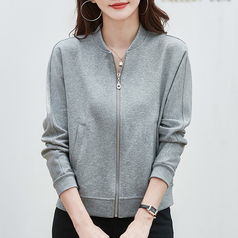 拉链卫衣短款开衫外套女2024春秋宽松休闲运动显瘦百搭.棒球服上