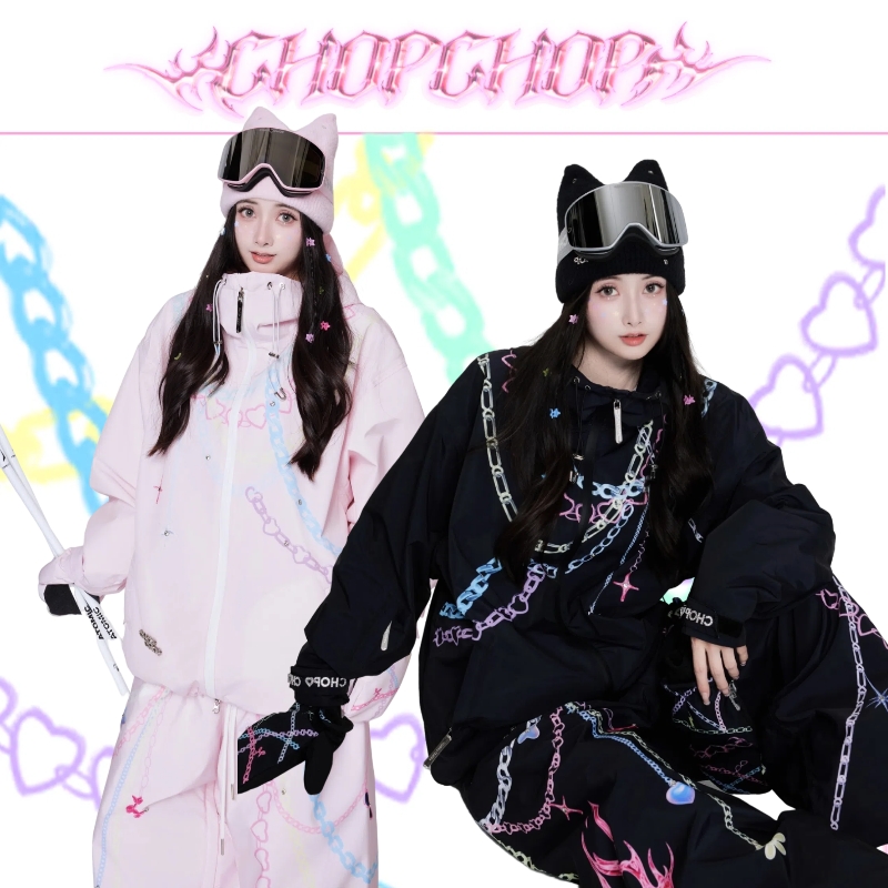 CHOPCHOP26新品【霓虹链影】重工限定钉钻短款背带裤3L滑雪服套装