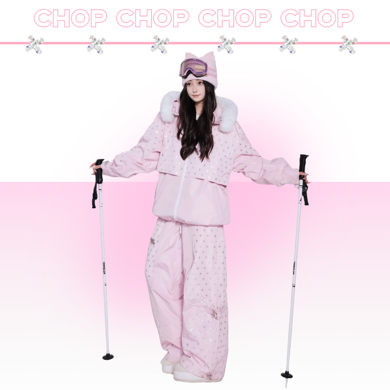 CHOPCHOP26新品 【粉色亮片满天星】银标2.0滑雪服全压胶加绒保暖