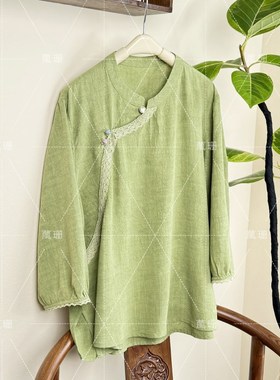【小彩扣】夏季国风禅意炒色苎麻压皱复古盘扣小衫上衣52253