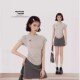 收腰内搭打底衫 百搭透气短袖 修身 短款 U正肩半高领上衣 t恤女春夏季