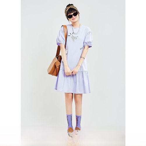 木果果木新款小个子中长连衣裙甜美印花宽松大码夏季裙子