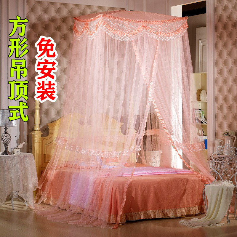韩式公主蚊帐蕾丝圆顶蚊帐升级版加大加宽方N顶吊顶欧式床幔子母