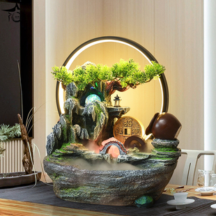 小桥流水喷泉f摆件客厅玄关电视柜桌面循环水风水轮装饰乔迁新居