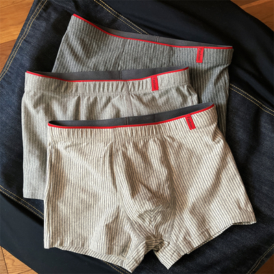 男士内裤阿罗裤纯棉舒适透气男平角裤日系条纹中腰青年四角短裤衩