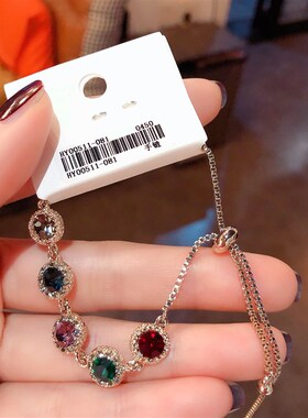 高级设计感彩色水晶水钻手链2022年新款潮时尚个性小众手镯手饰女