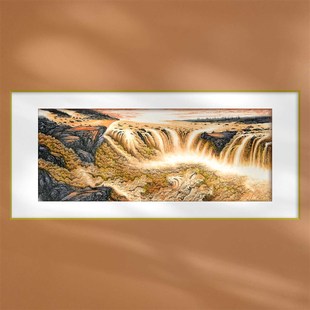 中国画黄河壶口瀑k布气势磅礴办公室大气装饰画中式客厅背景墙挂