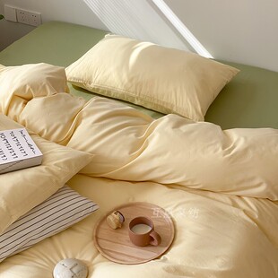 鹅黄色被套单件全棉水洗纯棉嫩z黄浅黄奶油黄被袋被罩单人双人加