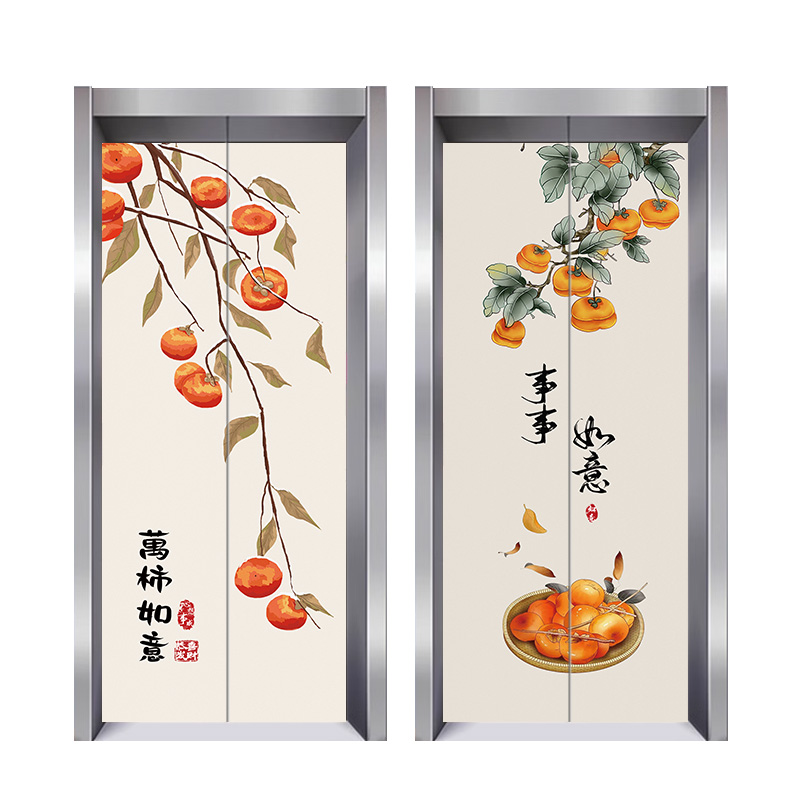入户电梯门贴纸一梯一户新中式吉祥民俗J改造遮丑壁纸自粘装饰画