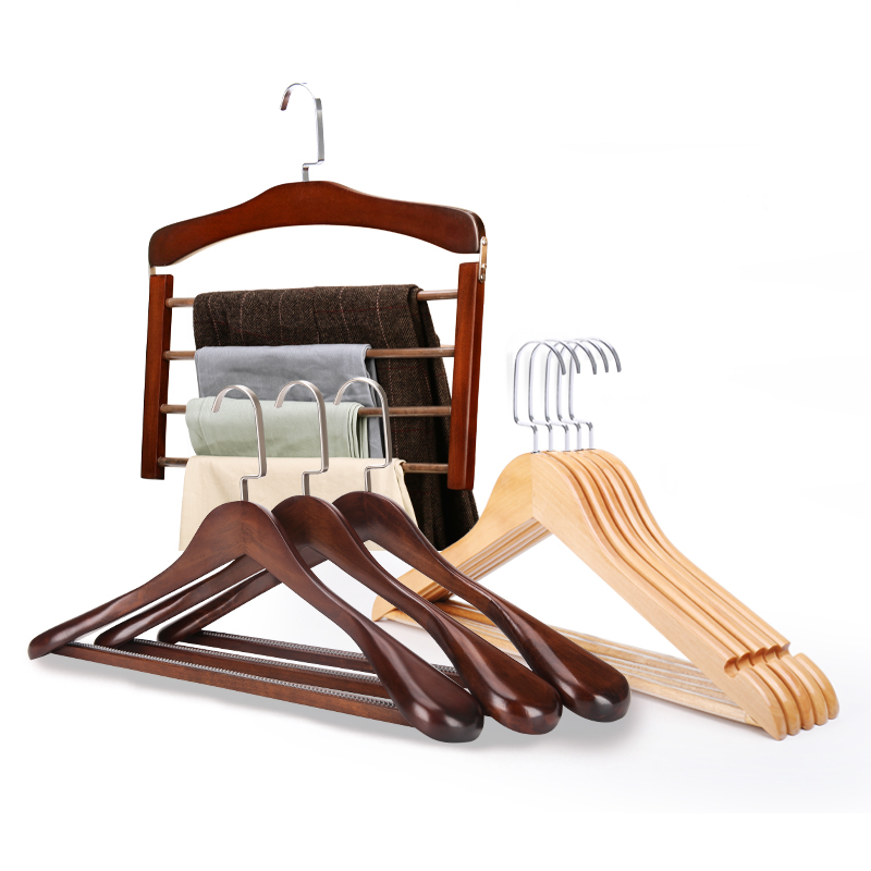 新品实木衣架套装衣帽间衣柜裤架衣架子J衣服挂木质家用衣架子宽
