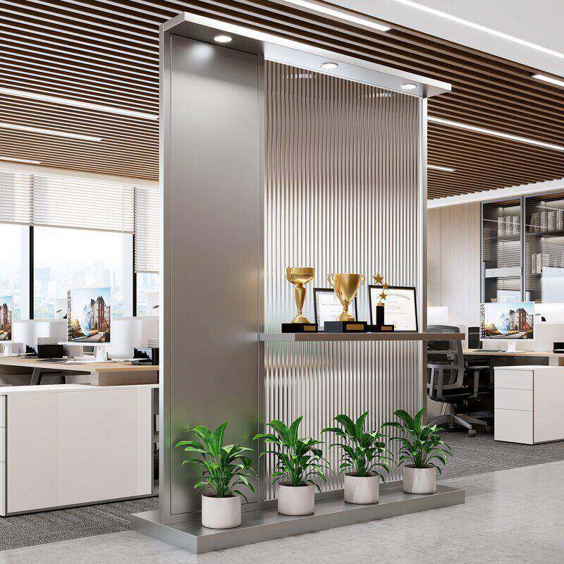 长虹玻璃logo背景形象进门屏风公司入户玄关前台办公室移动隔断墙