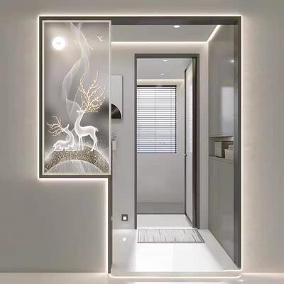 客厅入户玄关半墙卫生间干湿分离艺术玻璃金属边钢化玻璃屏风隔断