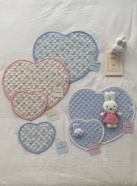 henceforth蓝色爱心绗缝杯垫桌垫桌面拍摄装饰垫子韩系ins碎花